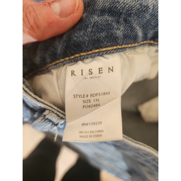Risen Denim Blue Jeans Womens 1XL Stretch Wide-Leg Frayed Hem Casual - Picture 8 of 10
